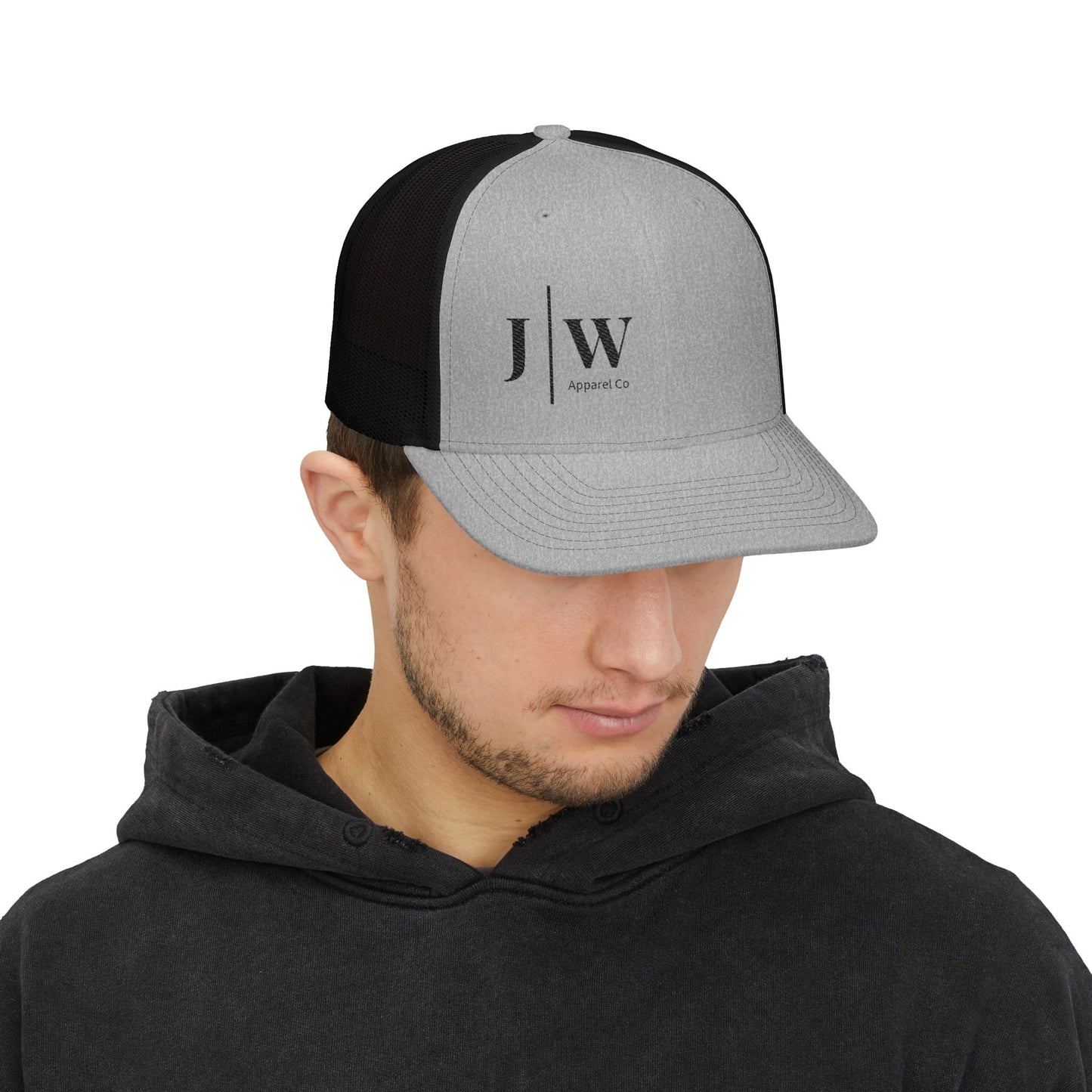 Embroidered Trucker Snapback Cap — JW Apparel Logo Mesh Hat