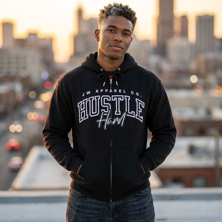 JW "HUSTLE Hard" Full-Zip Hoodie