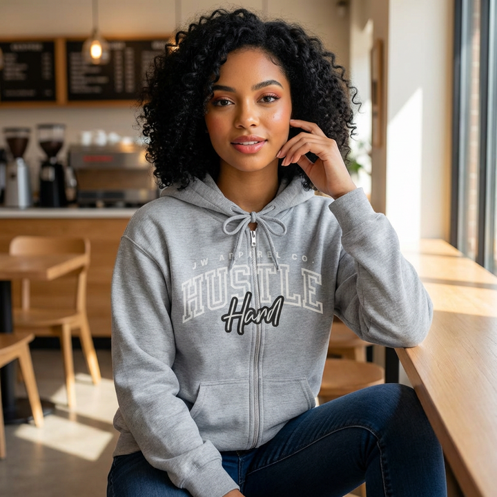 JW "HUSTLE Hard" Full-Zip Hoodie